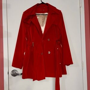 Red Hooded Calvin Klein Raincoat